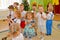 KALININGRAD, RUSSIA. Small children play the wooden spoons. A morning performance in kindergarten