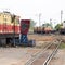 Kalka, Haryana, India May 14 2022 - Indian toy train diesel locomotive engine at Kalka railway station during the day time, Kalka