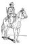 Kalmuck or Kalmyk archer on horse, vintage engraving