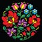Kalocsai embroidery - Hungarian round floral folk pattern on black