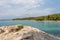 Kalogria Beach in Sithonia, Halkidiki with turquoise shining sea during summer time in Greece