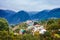 Kalpa town aerial panoramic view, India