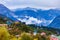 Kalpa town aerial panoramic view, India