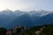 Kalpa village and Kinnaur Kailash sacred peak at sunrise view