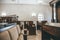 Kaluga, Russia - circa August 2018 : Synagogue inside interior with rows of benches for prayers