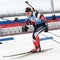 Kamchatka sportswoman biathlete Eremeeva Elizaveta skiing on distance biathlon complex. Open regional youth biathlon