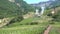 Kamchatka. Valley of Geysers. A wooden staircase descends from the hill.