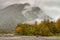 Kamikochi with heavy fog and raining.