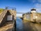 Kammerslusen open gates to the Wadden sea near Ribe in Denmark