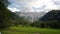 Kamnik Savinja Alps from Jezersko, Slovenia, clouds above mountains and meadows