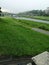 Kamogawa River in Kyoto, upstream on rainy day