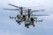 Kamov Ka-52 Alligator attack helicopters of Russian air force during Victory Day parade rehearsal at Kubinka air force base.