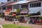 Kampot, Cambodia - 12 April 2018: town view with french colonial buildings and khmer people daily lifestyle