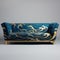 Kanagawa Waves Sofa: Gold And Azure Furniture Design