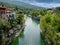 KANAL, SLOVENIA - 08/14/200: Colorful houses in Kanal town on Soca River