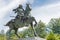 Kanamori Nagachika Statue at Ruins of Tkayama castle in Shiroyama Park. a famous historic site in Takayama, Gifu, Japan