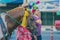 KANCHANABURI THAILAND - APRIL 13 : The villagers celebrate Songkran Festival on the road on April 13,2018 at Ban Nong