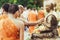 KANCHANABURI THAILAND - APRIL 17 : Group of Monks bath Buddha sculpture purify body and spirit in Songkran festival on April 17,