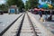 KANCHANABURI, THAILAND - August 14, 2017 : Railroad tracks at river Kwai bridge famous for history in second wold war