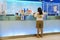 KANCHANABURI, THAILAND - AUGUST 27, 2020 : Unidentified Asian female customer  transact with bank staff during coronavirus Covid-