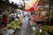 KANCHANABURI, THAILAND - FEBRUARY 2014: Train passing through folding umbrella market