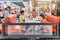 KANCHANABURI,THAILAND-MAY 26,2020:Unidentified people eat ice cream with clear plastic screens blocking each other while