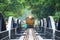 Kanchanaburi, Thailand - November 7, 2015: Train on the bridge over the River Kwai in Kanchanaburi, Thailand. This bridge is