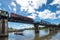 Kanchanaburi, Thailand : Sep 27 2017 : Train running on histotic railway of River Kwai bridge