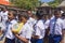 Kandy, Sri Lanka: 03/19/2019: Sri Dalada Maligawa Buddhist shrine. School children visiting