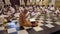 Kandy, Sri Lanka - 09-03-24 - monk leads dozens of people sitting on floor in prayer 2 - side of monk
