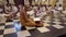 Kandy, Sri Lanka - 09-03-24 - monk leads dozens of people sitting on floor in prayer 3 - side of monk close