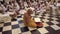 Kandy, Sri Lanka - 09-03-24 - monk leads dozens of people sitting on floor in prayer 4 - over shoulder of monk