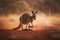 Kangaroo in the desert at sunset, Australia. 3d rendering