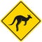 Kangaroo Silhouette. Wild animals yellow rhombus road warning sign