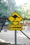 Kangaroo traffic sign. Be caution for the Kangaroo warning in yellow traffic sign.