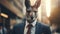 A kangaroo wearing a suit and tie with an animal head, AI