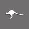 Kangaroo. White vector icon with shadow on gray background.