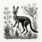 Kangaroo With Wild Flowers: Etching Illustration By Avery C. Hoopes