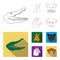 Kangaroos, llama, monkey, panther, Realistic animals set collection icons in outline,flat style vector symbol stock