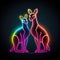 Kangaroos. Neon outline icon with a light effect