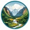 Kangchenjunga Landscape With Waterfall And Trees - Round Logo Image