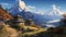 Kangchenjunga Mountain With Asian Houses: A Digital Painting