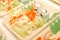 Kani salad Japanese raw vegetable mix food with California maki sushi