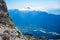 Kanin mountain in Slovenia, Julian Alps. Ski resort and mountain hiking trail. Defocused