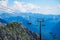 Kanin mountain in Slovenia, Julian Alps in summer. Ski resort and mountain hiking trail. Defocused