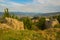 KANINE, ALBANIA: Beautiful landscape with views of the old fortress walls of Kanina Castle.