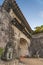 Kankaimon gate of Shuri Castle`s in the Shuri neighborhood of Naha, the capital of Okinawa Prefecture, Japan