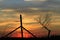 Kansas sunset with a fence and tree silhouette with a colorful sky