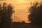 Kansas Sunset with trees and powerline poles on a country dirt road