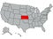Kansas vector illustration in gray color. United States of America map. Highlighted in red territory of the US. Contours of the